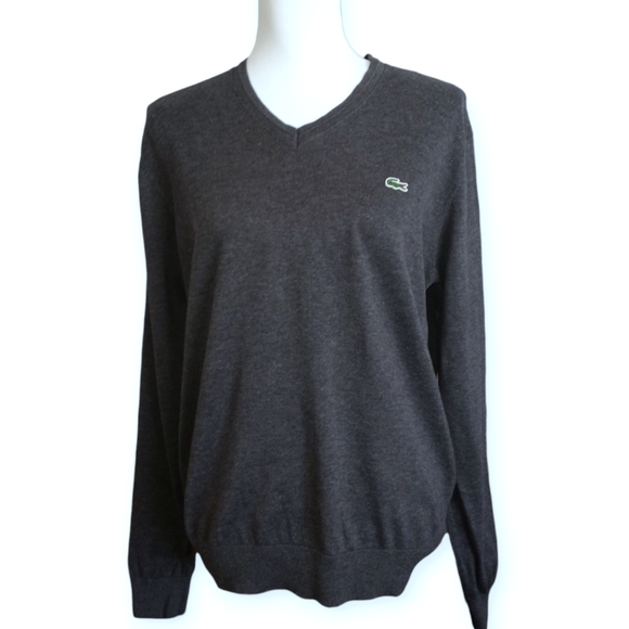 Lacoste Men's Gray V-Neck Sweater Classic Knit SZ.L-5 EUC - Picture 2 of 9